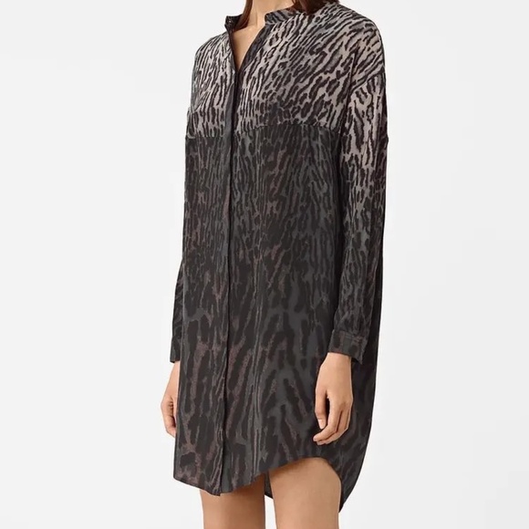 All Saints Silk Shirt Dress - Helle Sinai Big Cat Print, A BEAUTY ~ Size 8 - Picture 1 of 12